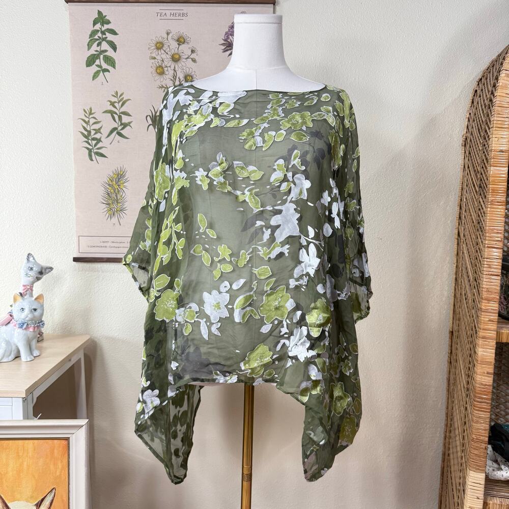 90s Y2k Silk Floral Burnout Sheer Kimono Top Fairy Grunge Forest Whimsigoth OS
